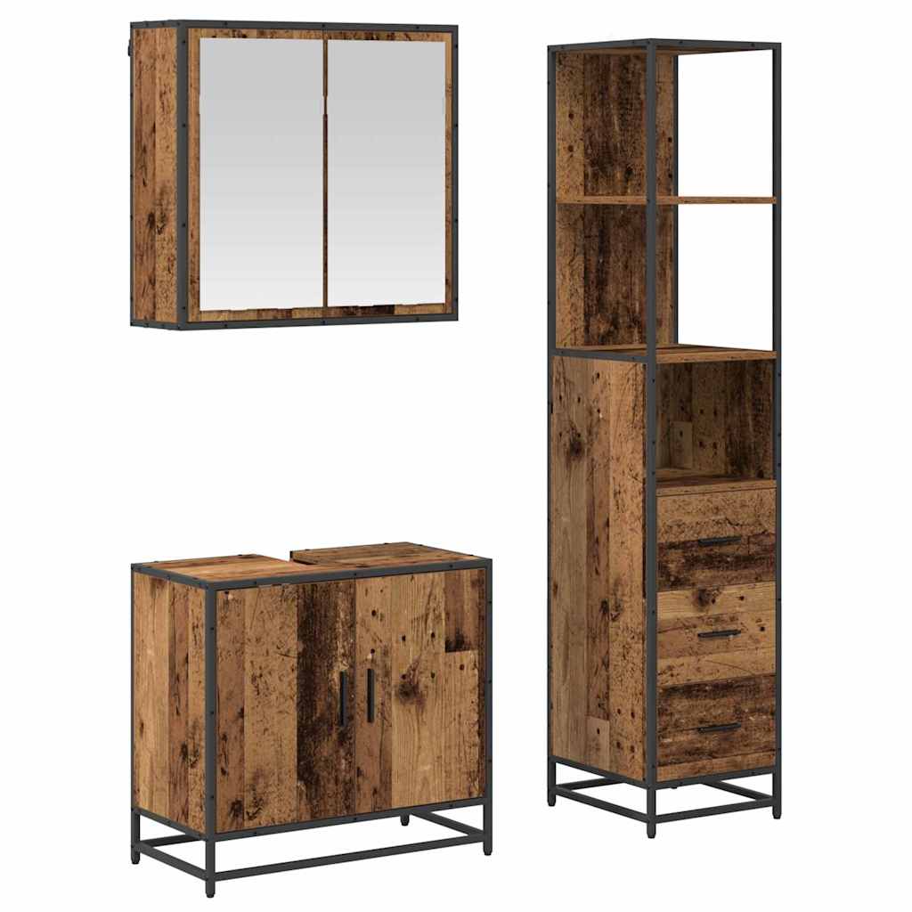 Set di mobili per il bagno con cassetto 3 pcs Legno vecchio | homemem39