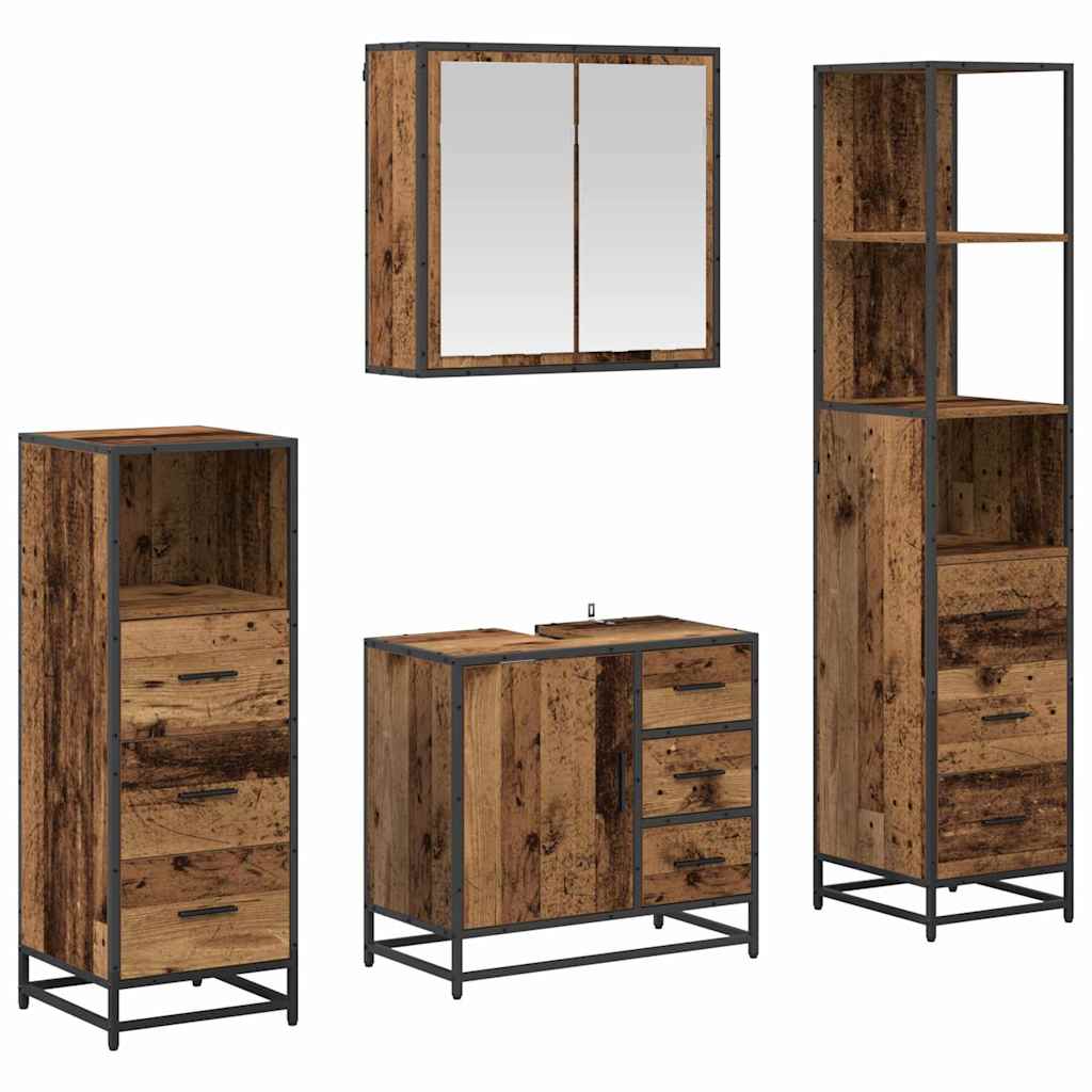 Set di mobili per il bagno con cassetto 4 pcs Legno vecchio | homemem39