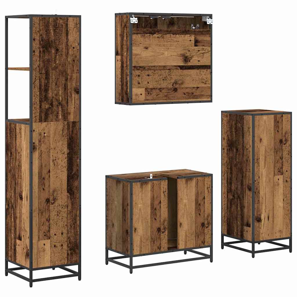 Set di mobili per il bagno con cassetto 4 pcs Legno vecchio | homemem39