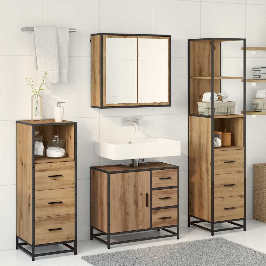 Set di mobili per il bagno 4 pz Rovere artigianale | homemem39