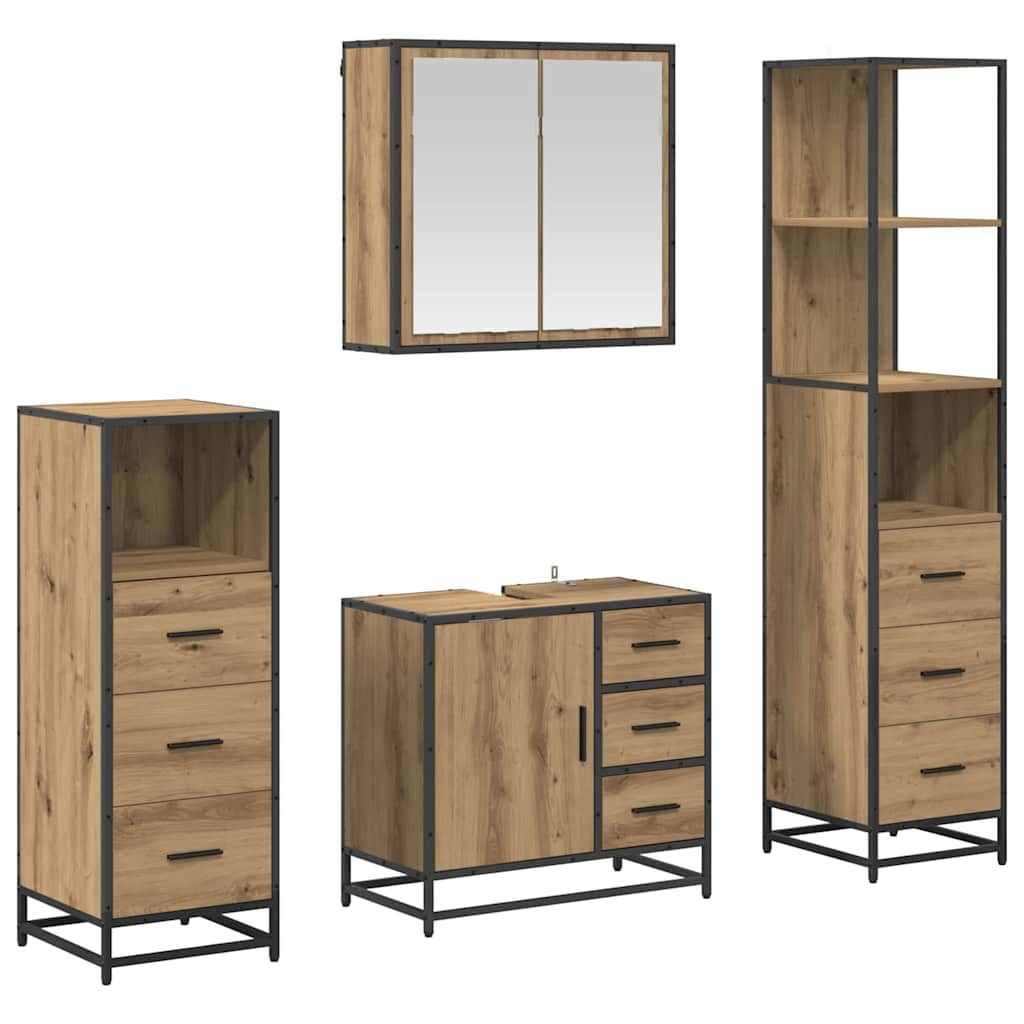 Set di mobili per il bagno 4 pz Rovere artigianale | homemem39