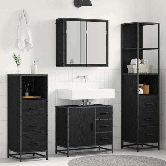 Set di mobili per il bagno 4 pcs Rovere Nero Legno multistrato | homemem39