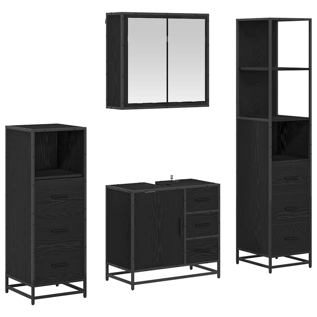 Set di mobili per il bagno 4 pcs Rovere Nero Legno multistrato | homemem39