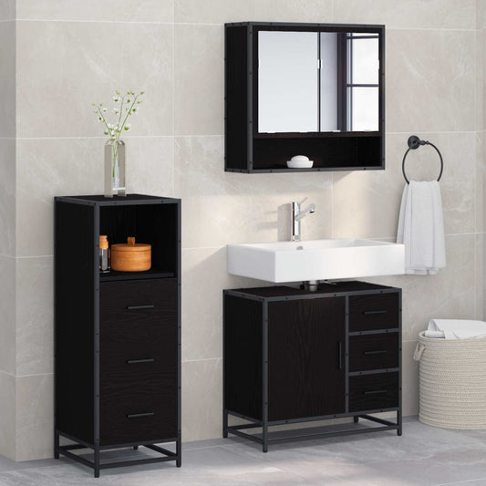 Set di mobili per il bagno 3 pcs Rovere Nero Legno multistrato