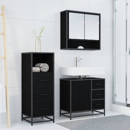 Set di mobili per il bagno 3 pcs Rovere Nero Legno multistrato | homemem39