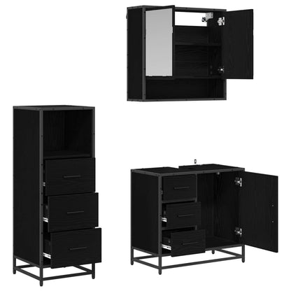 Set di mobili per il bagno 3 pcs Rovere Nero Legno multistrato | homemem39