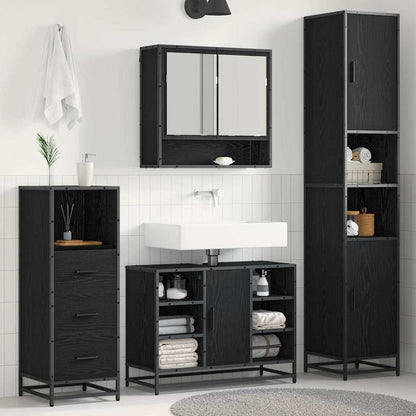 Set di mobili per il bagno 3 pcs Rovere Nero Legno multistrato