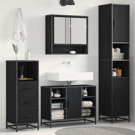 Set di mobili per il bagno 3 pcs Rovere Nero Legno multistrato