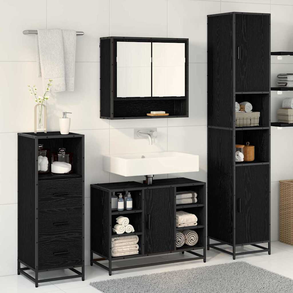 Set di mobili per il bagno 3 pcs Rovere Nero Legno multistrato