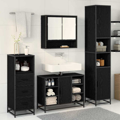Set di mobili per il bagno 3 pcs Rovere Nero Legno multistrato