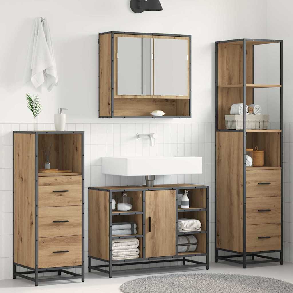 Set di mobili per il bagno 4 pz Rovere artigianale | homemem39