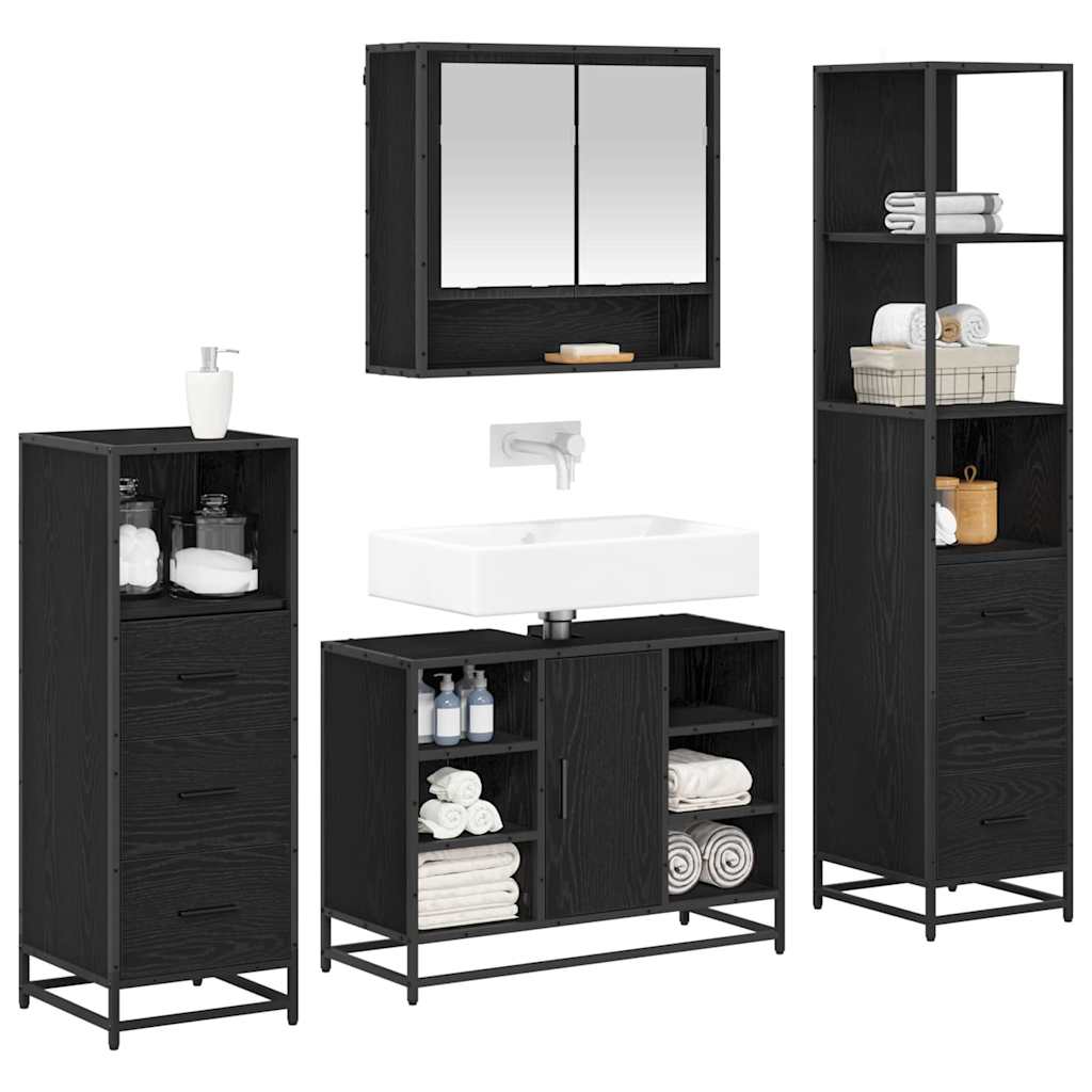 Set di mobili per il bagno 4 pcs Rovere Nero Legno multistrato | homemem39