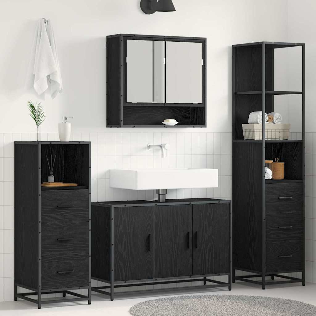 Set di mobili per il bagno 4 pcs Rovere Nero Legno multistrato | homemem39