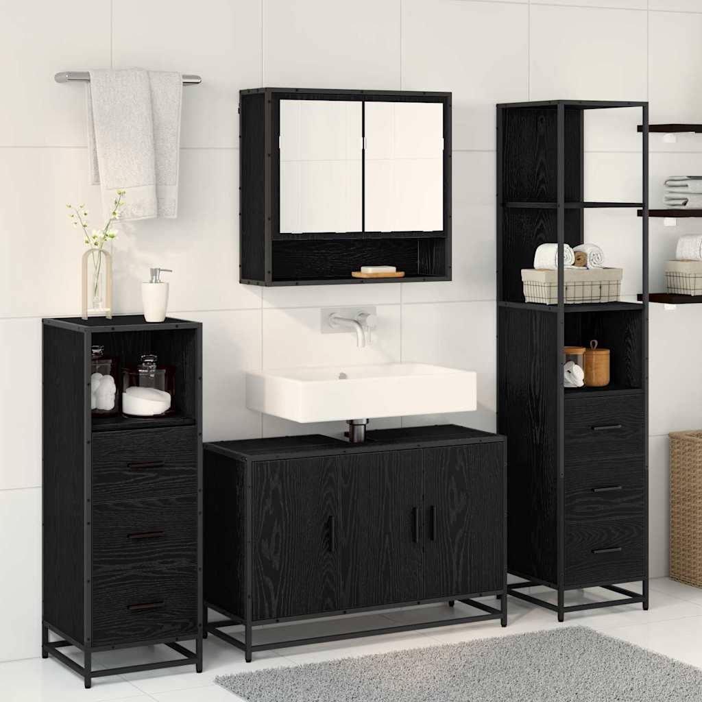 Set di mobili per il bagno 4 pcs Rovere Nero Legno multistrato | homemem39