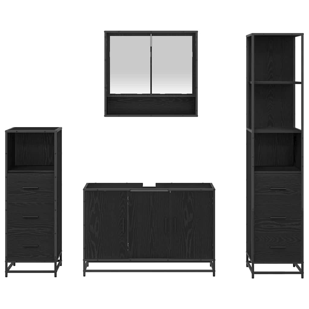 Set di mobili per il bagno 4 pcs Rovere Nero Legno multistrato | homemem39