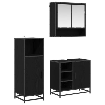 Set di mobili per il bagno 3 pcs Rovere Nero Legno multistrato | homemem39