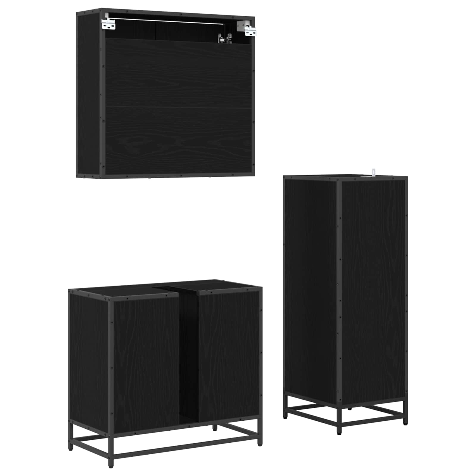 Set di mobili per il bagno 3 pcs Rovere Nero Legno multistrato | homemem39