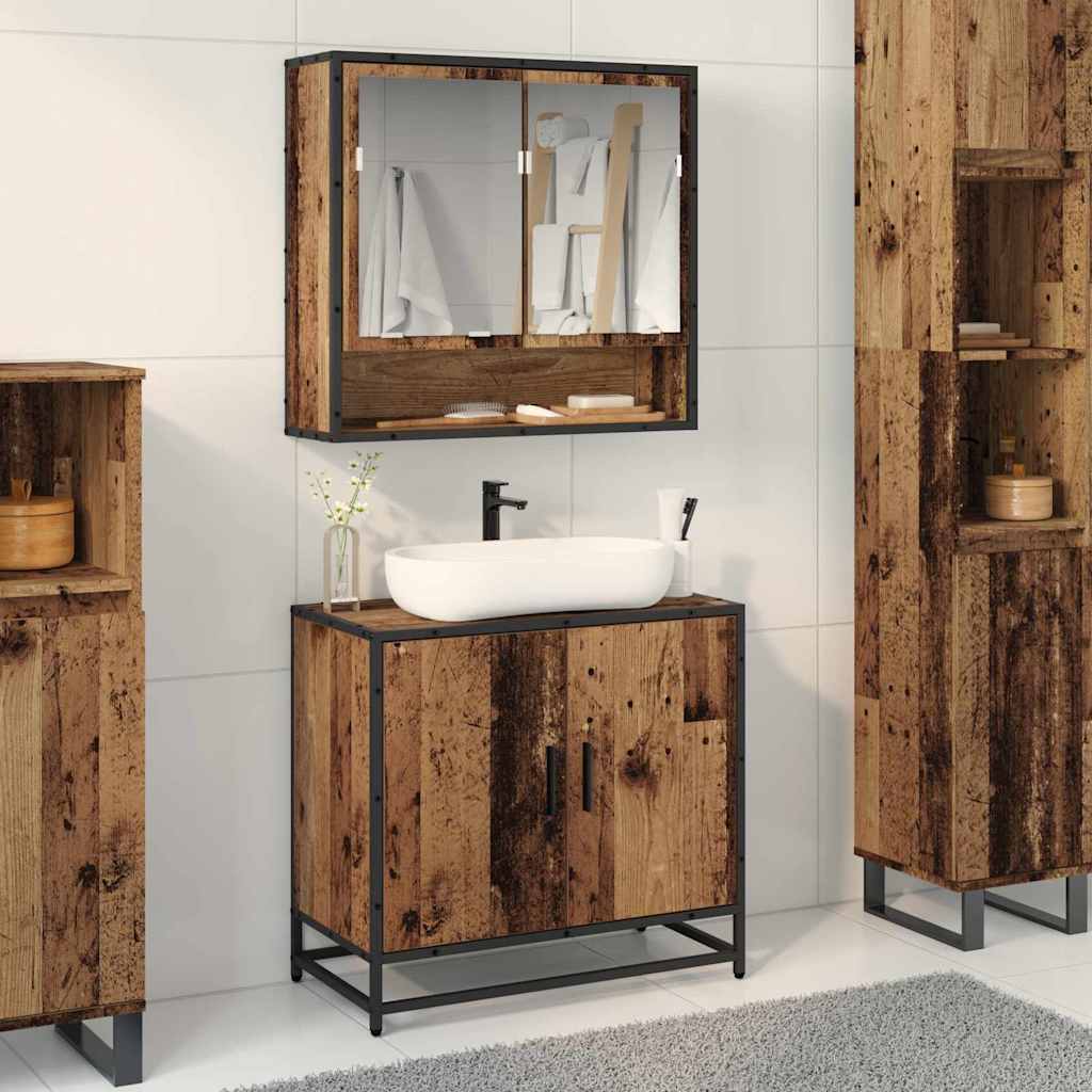 Set di mobili per il bagno con lo scaffale 2 pcs Legno vecchio