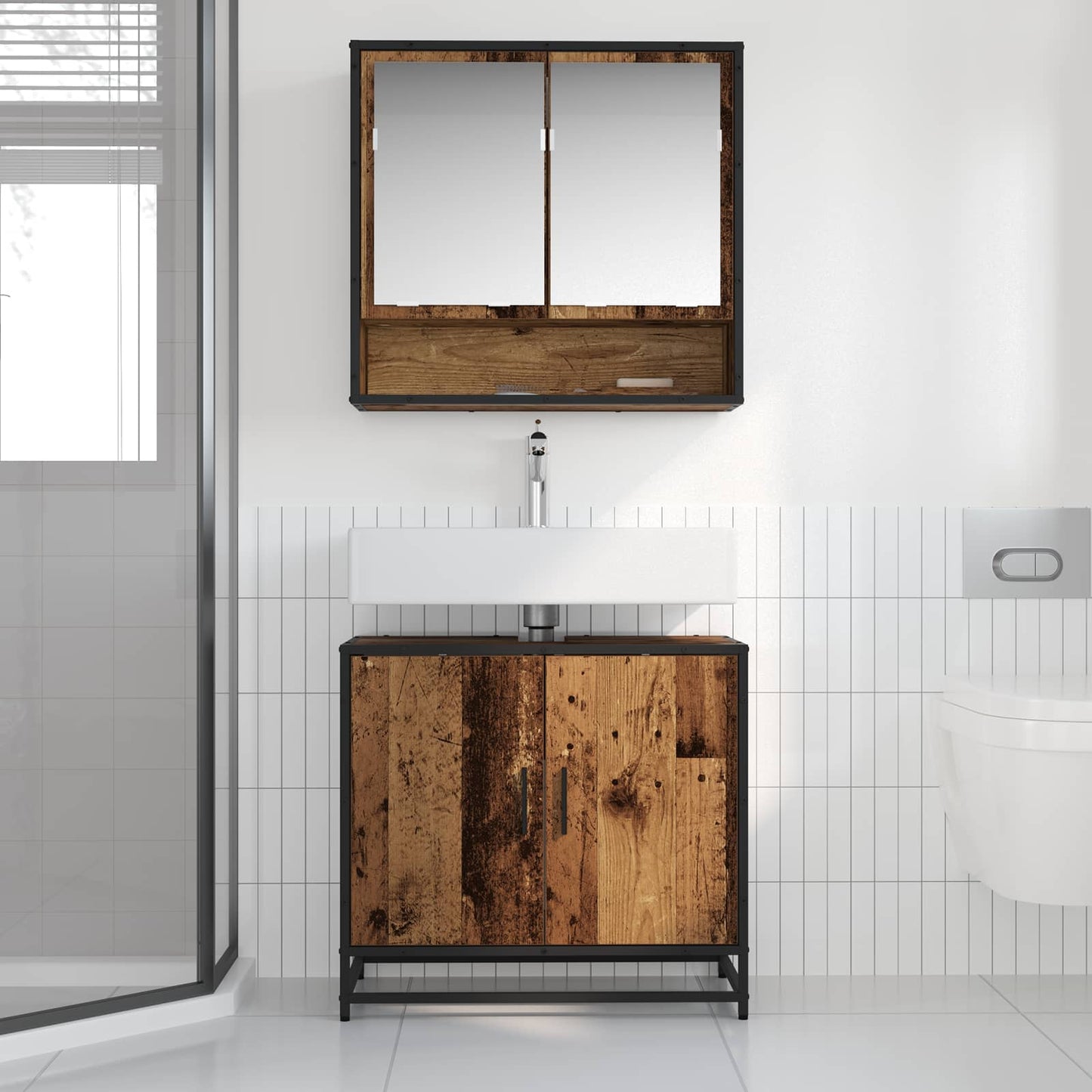 Set di mobili per il bagno con lo scaffale 2 pcs Legno vecchio | homemem39