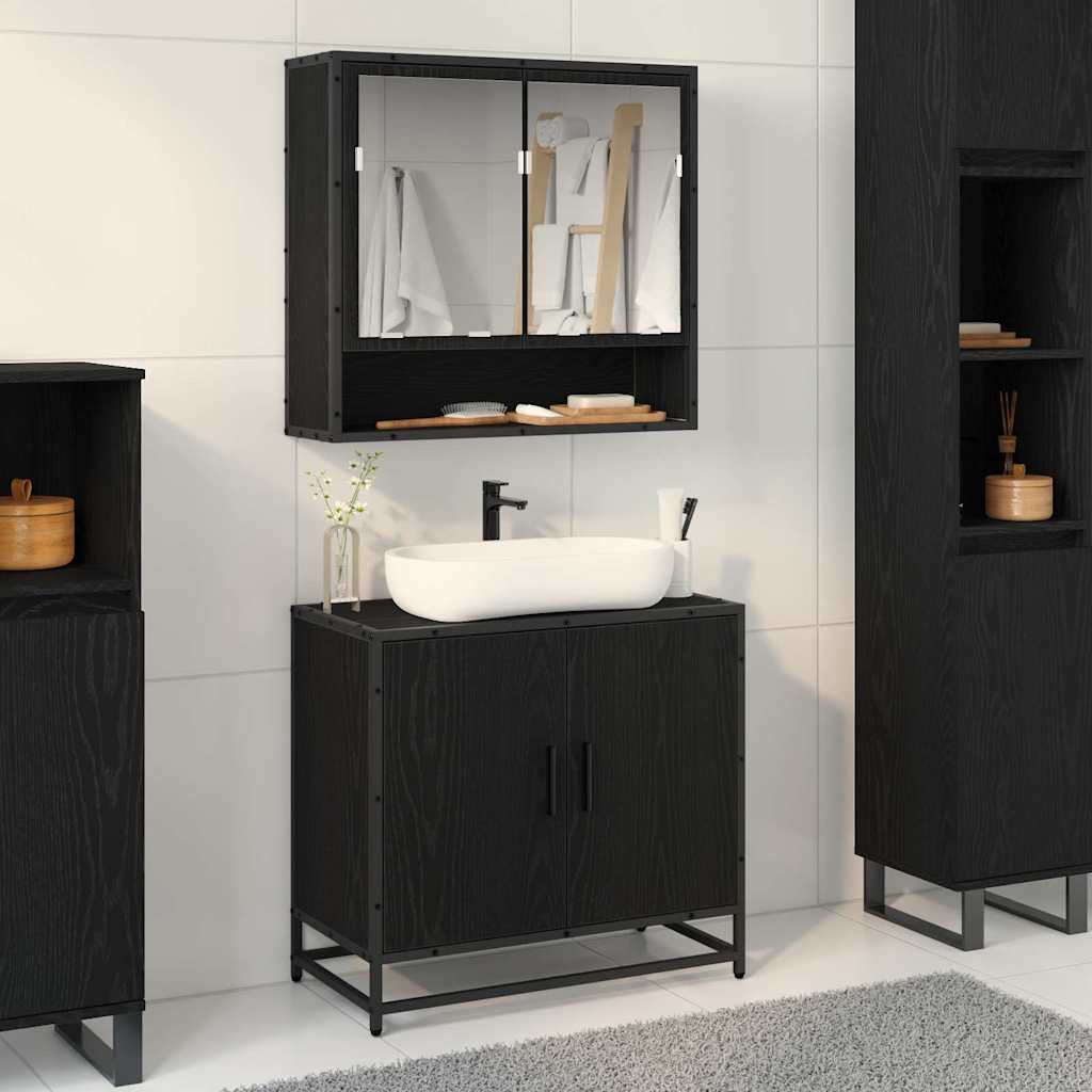 Set di mobili per il bagno 2 pcs Rovere Nero Legno multistrato