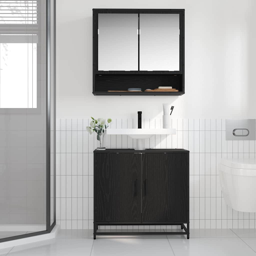 Set di mobili per il bagno 2 pcs Rovere Nero Legno multistrato