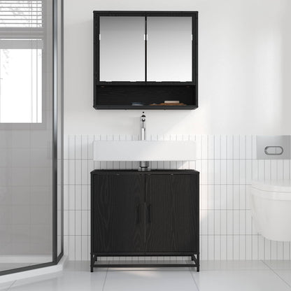 Set di mobili per il bagno 2 pcs Rovere Nero Legno multistrato | homemem39