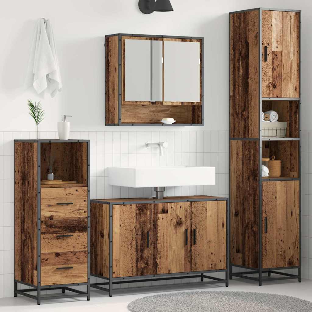 Set di mobili per il bagno con lo scaffale 3 pcs Legno vecchio