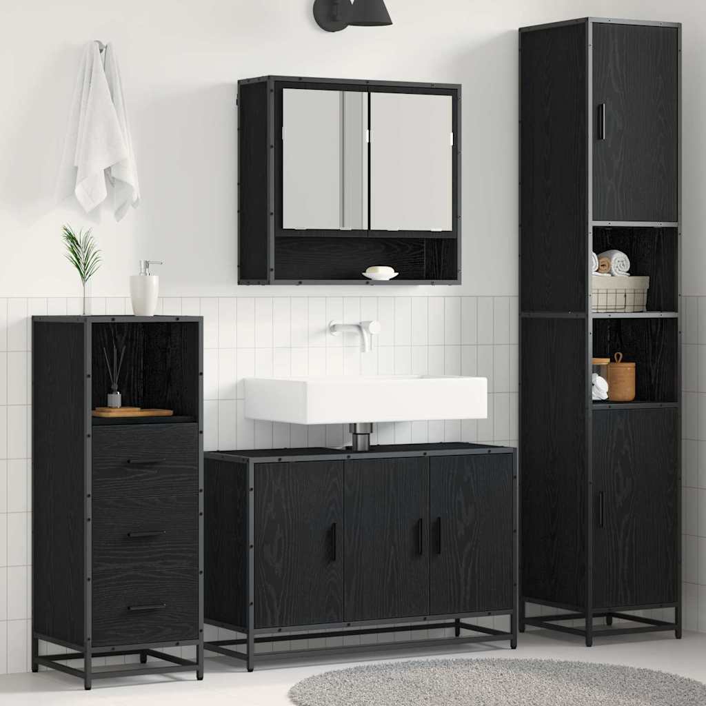 Set di mobili per il bagno 3 pcs Rovere Nero Legno multistrato