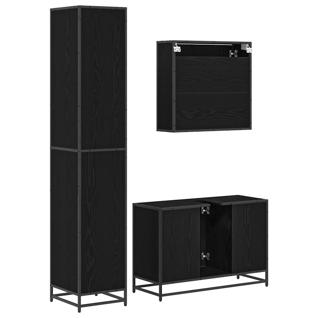 Set di mobili per il bagno 3 pcs Rovere Nero Legno multistrato