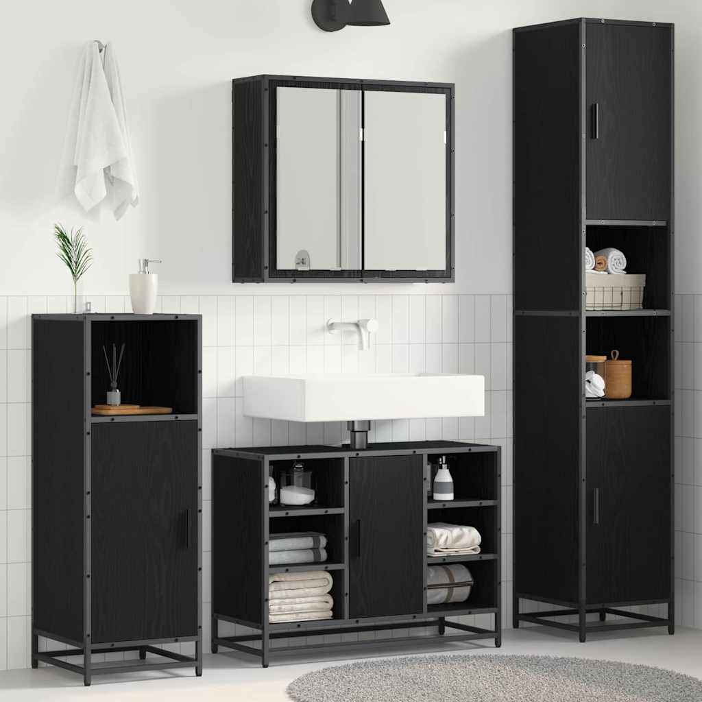 Set di mobili per il bagno 4 pcs Rovere Nero Legno multistrato | homemem39