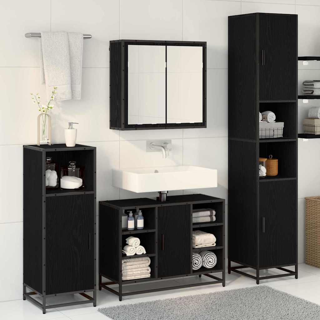 Set di mobili per il bagno 4 pcs Rovere Nero Legno multistrato | homemem39