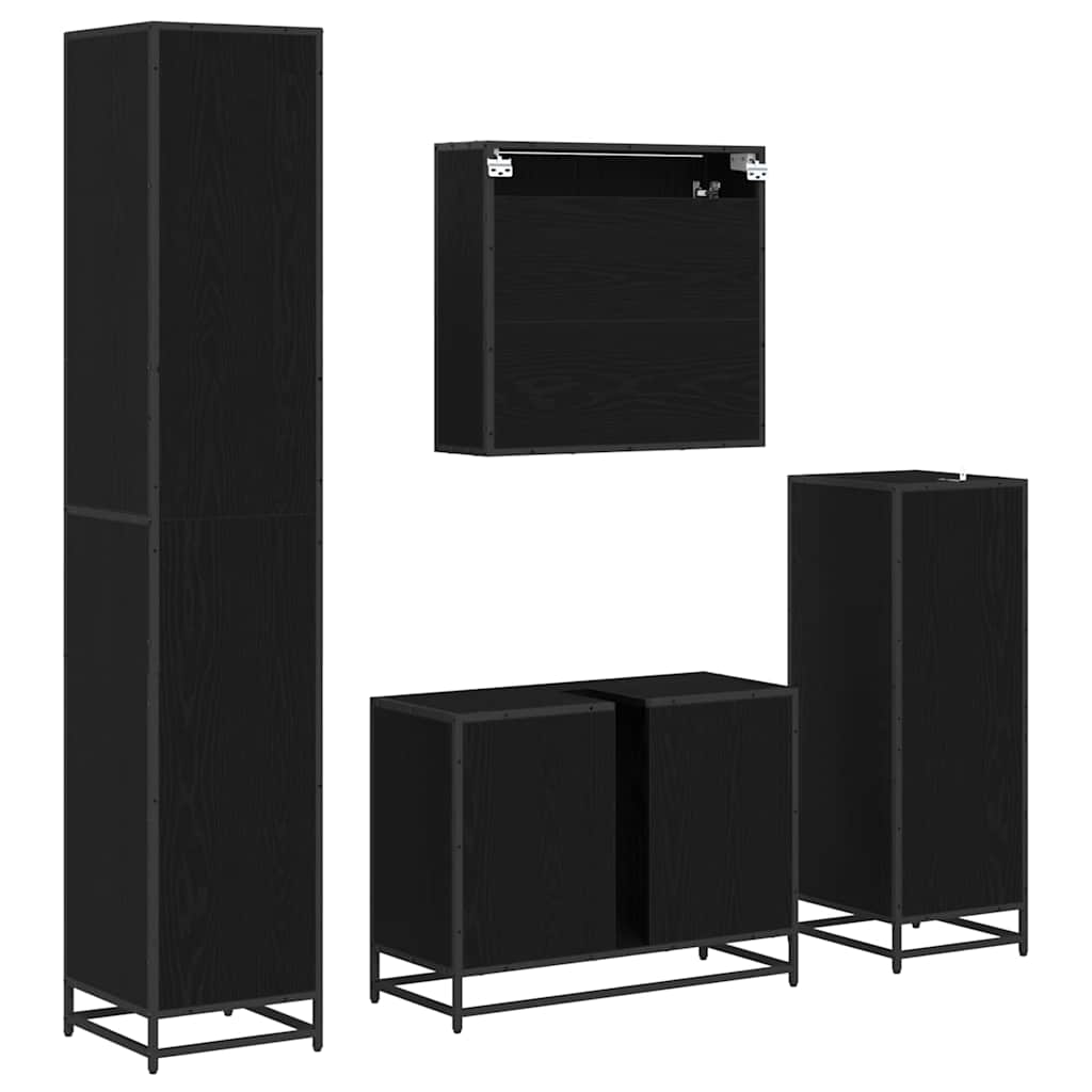 Set di mobili per il bagno 4 pcs Rovere Nero Legno multistrato | homemem39