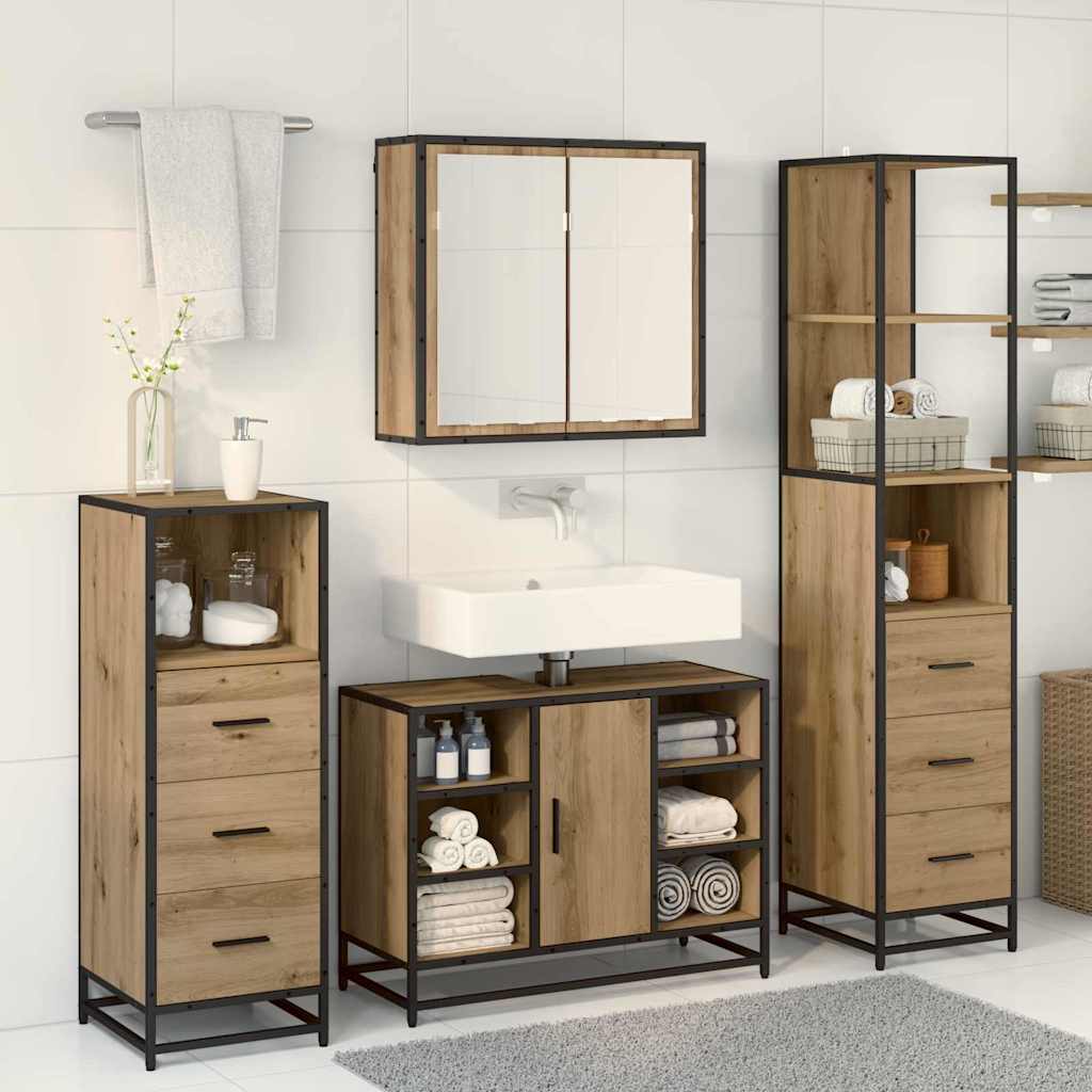 Set di mobili per il bagno 4 pz Rovere artigianale
