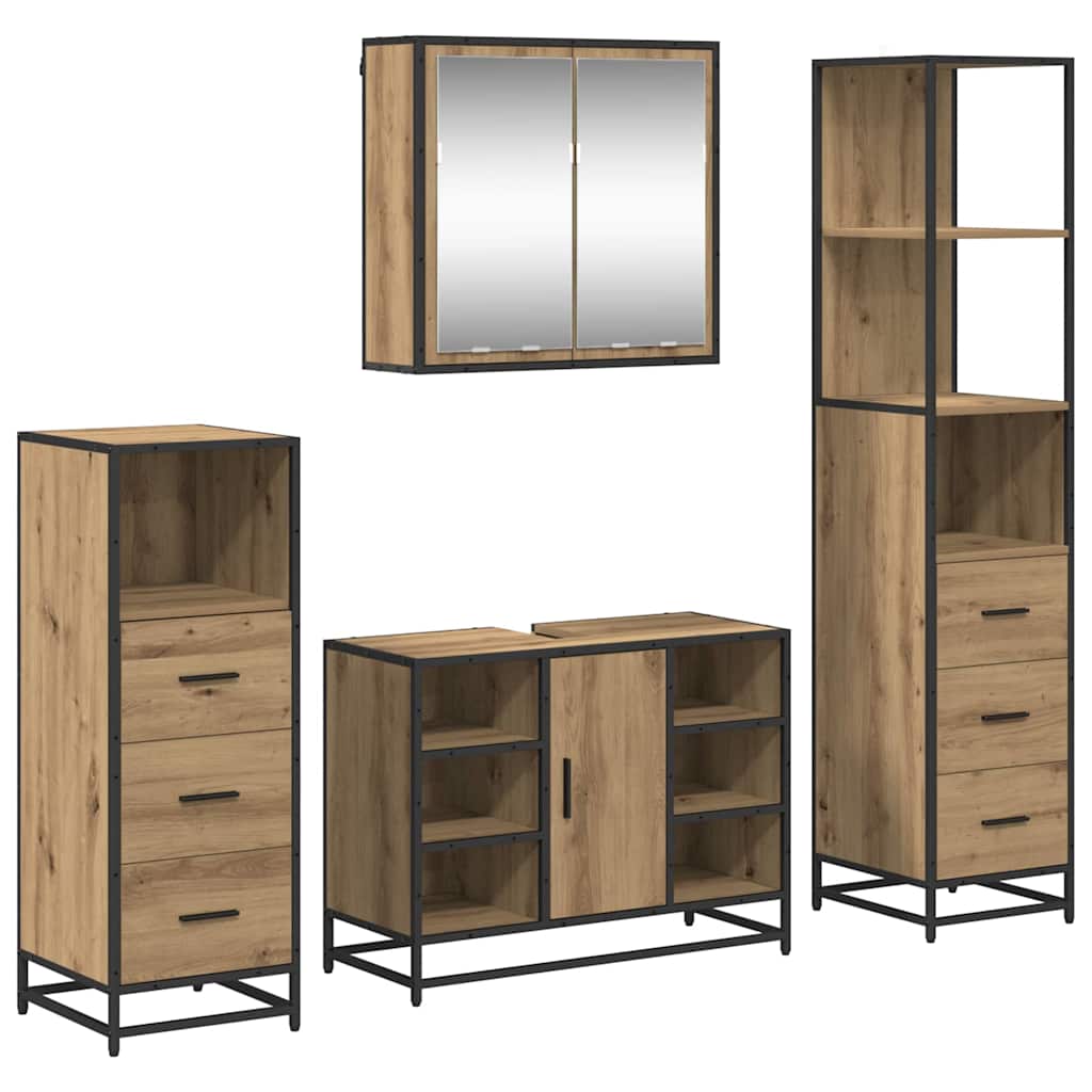 Set di mobili per il bagno 4 pz Rovere artigianale | homemem39