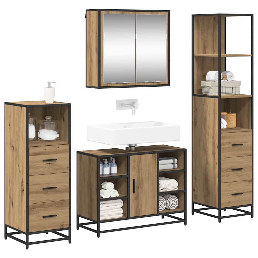 Set di mobili per il bagno 4 pz Rovere artigianale