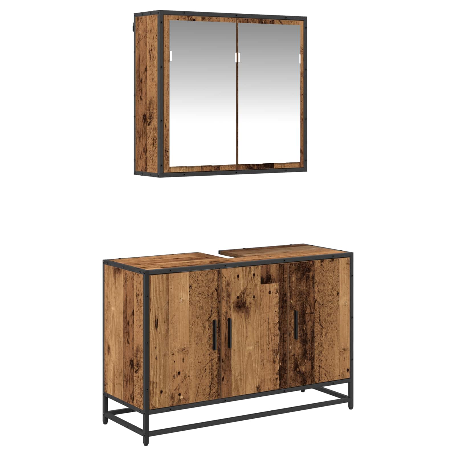 Set di mobili per il bagno con lo scaffale 2 pcs Legno vecchio | homemem39