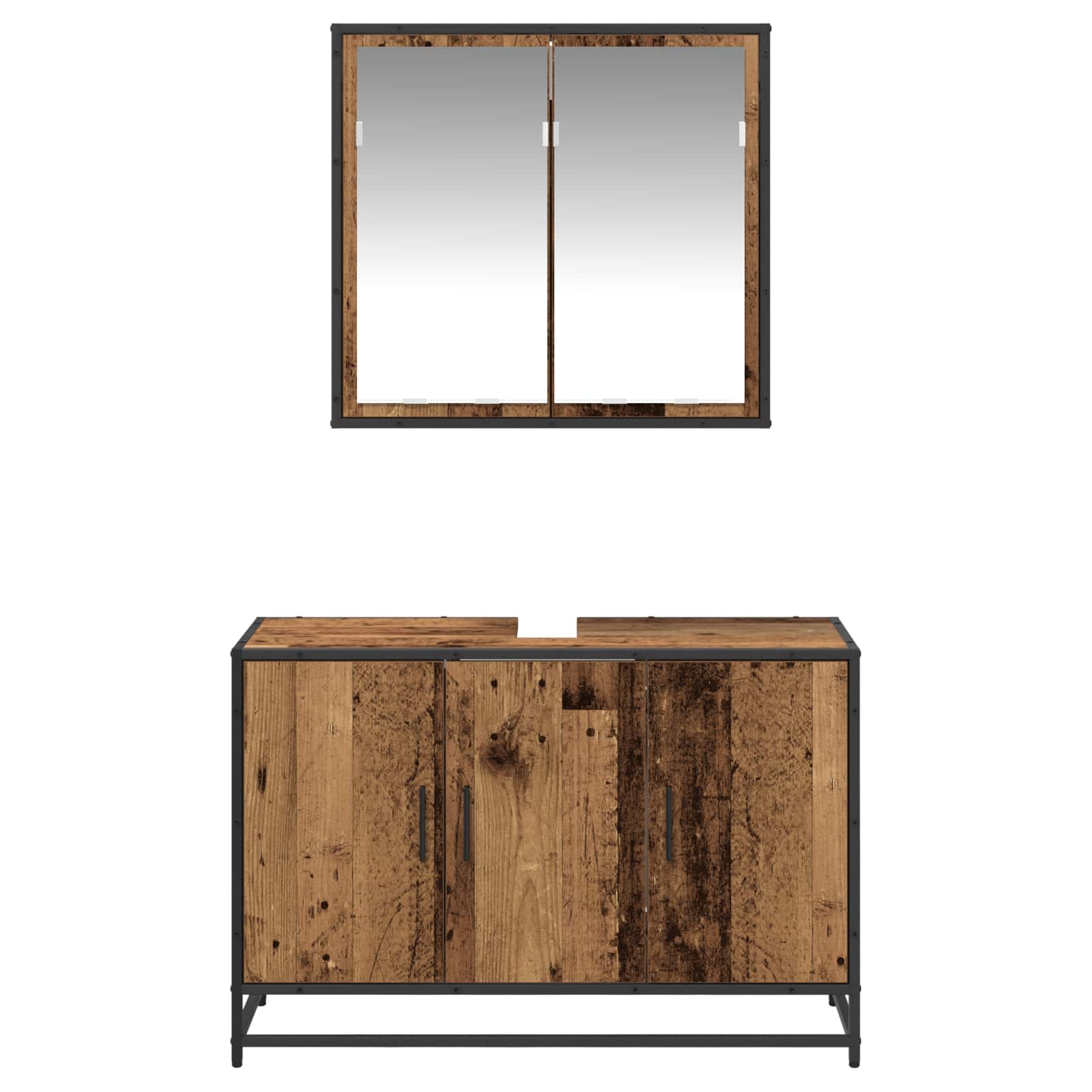 Set di mobili per il bagno con lo scaffale 2 pcs Legno vecchio | homemem39