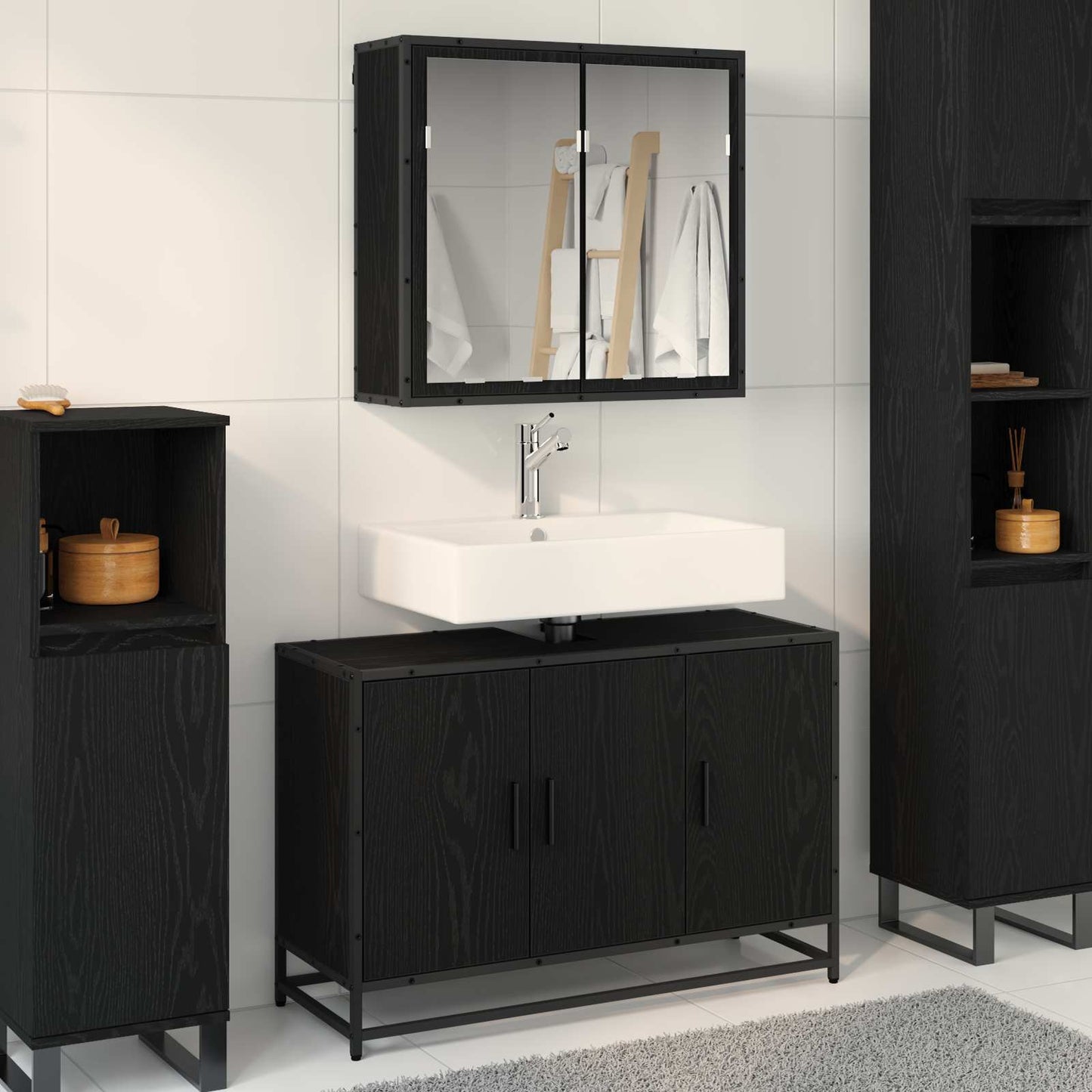 Set di mobili per il bagno 2 pcs Rovere Nero Legno multistrato | homemem39