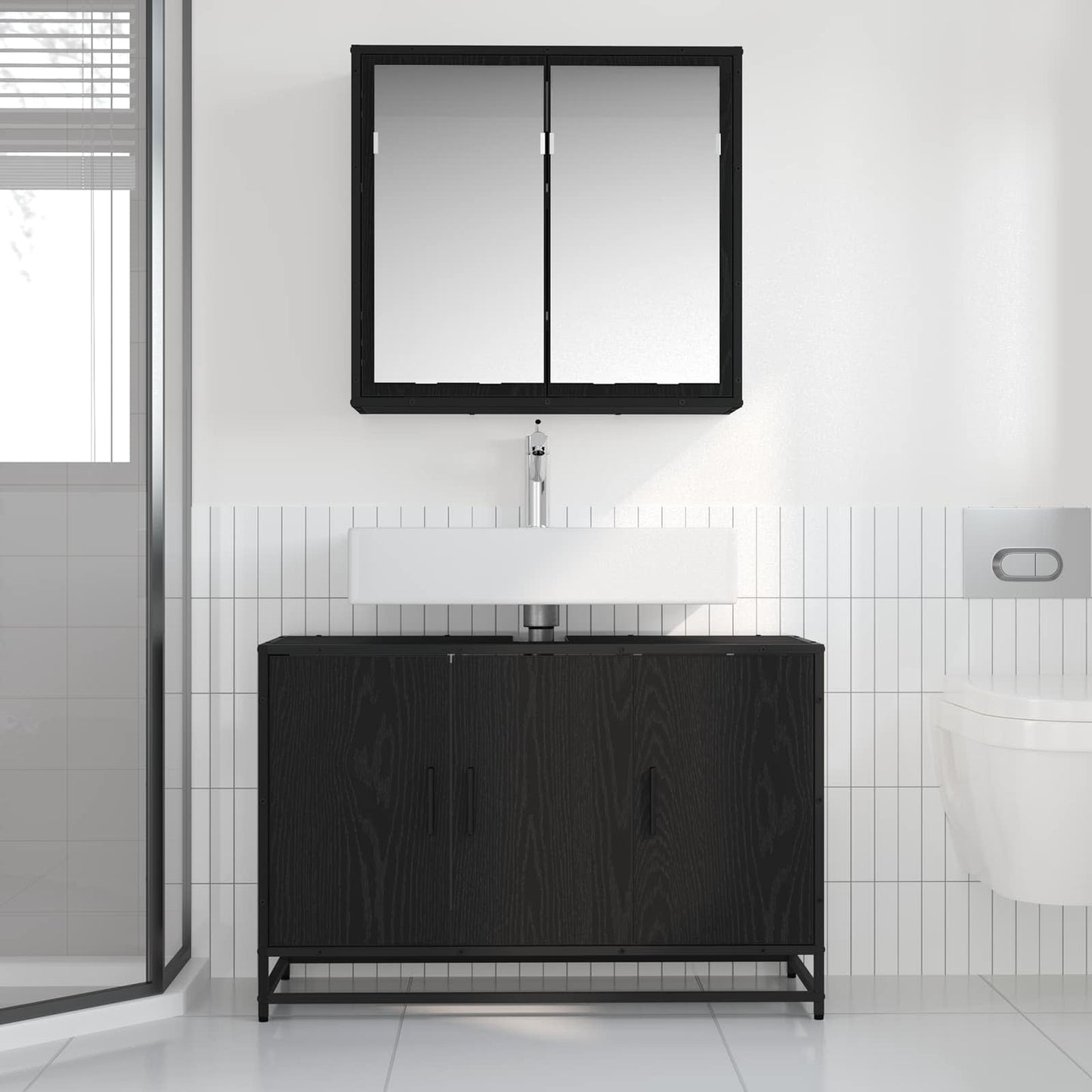 Set di mobili per il bagno 2 pcs Rovere Nero Legno multistrato | homemem39