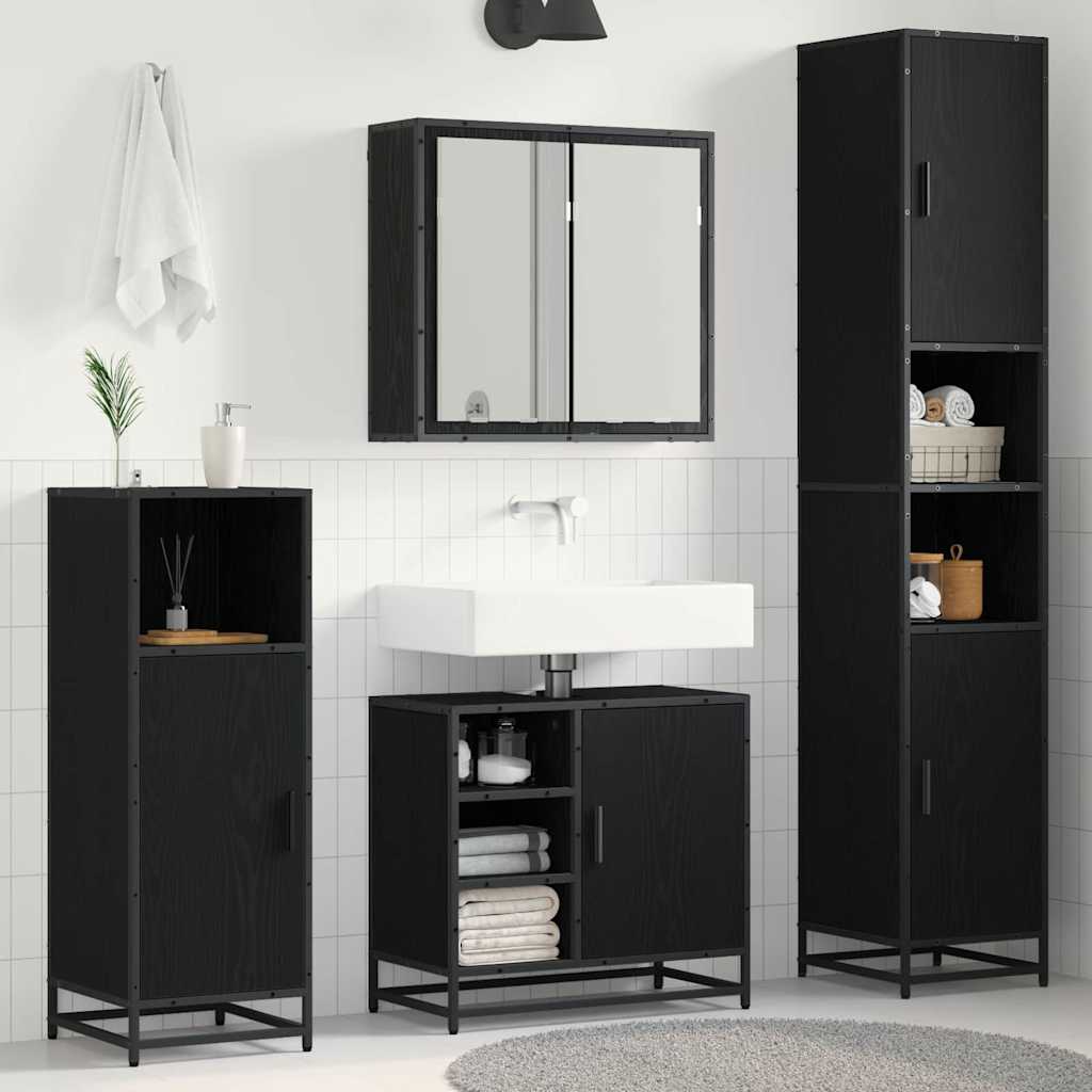 Set di mobili per il bagno 3 pcs Rovere Nero Legno multistrato | homemem39
