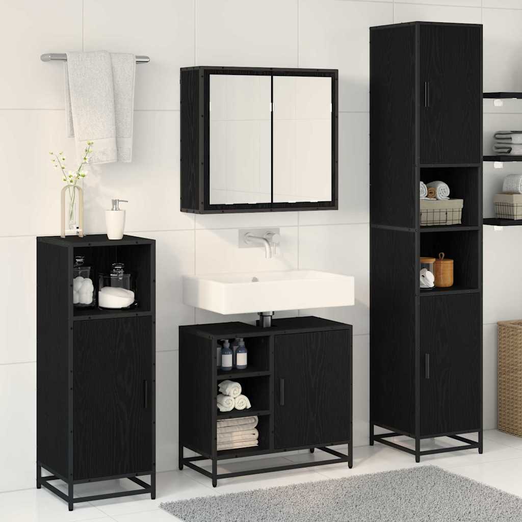 Set di mobili per il bagno 3 pcs Rovere Nero Legno multistrato | homemem39