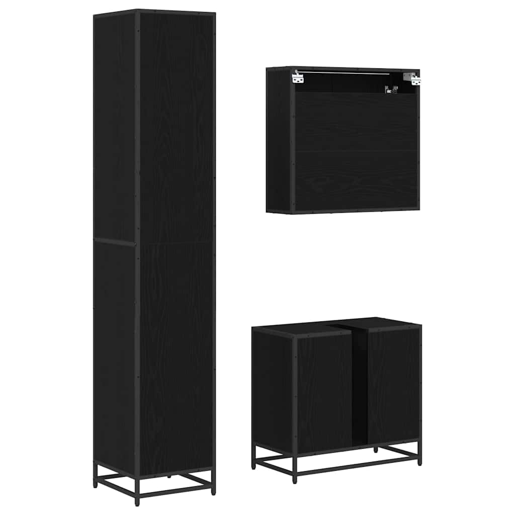 Set di mobili per il bagno 3 pcs Rovere Nero Legno multistrato | homemem39