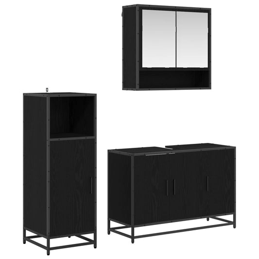 Set di mobili per il bagno 3 pcs Rovere Nero Legno multistrato | homemem39