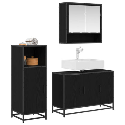 Set di mobili per il bagno 3 pcs Rovere Nero Legno multistrato | homemem39