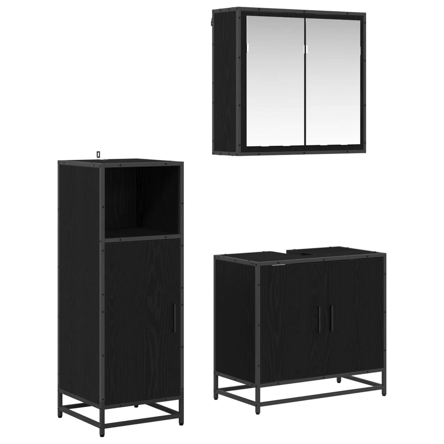 Set di mobili per il bagno 3 pz Rovere Nero 60 x 33 x 60 cm