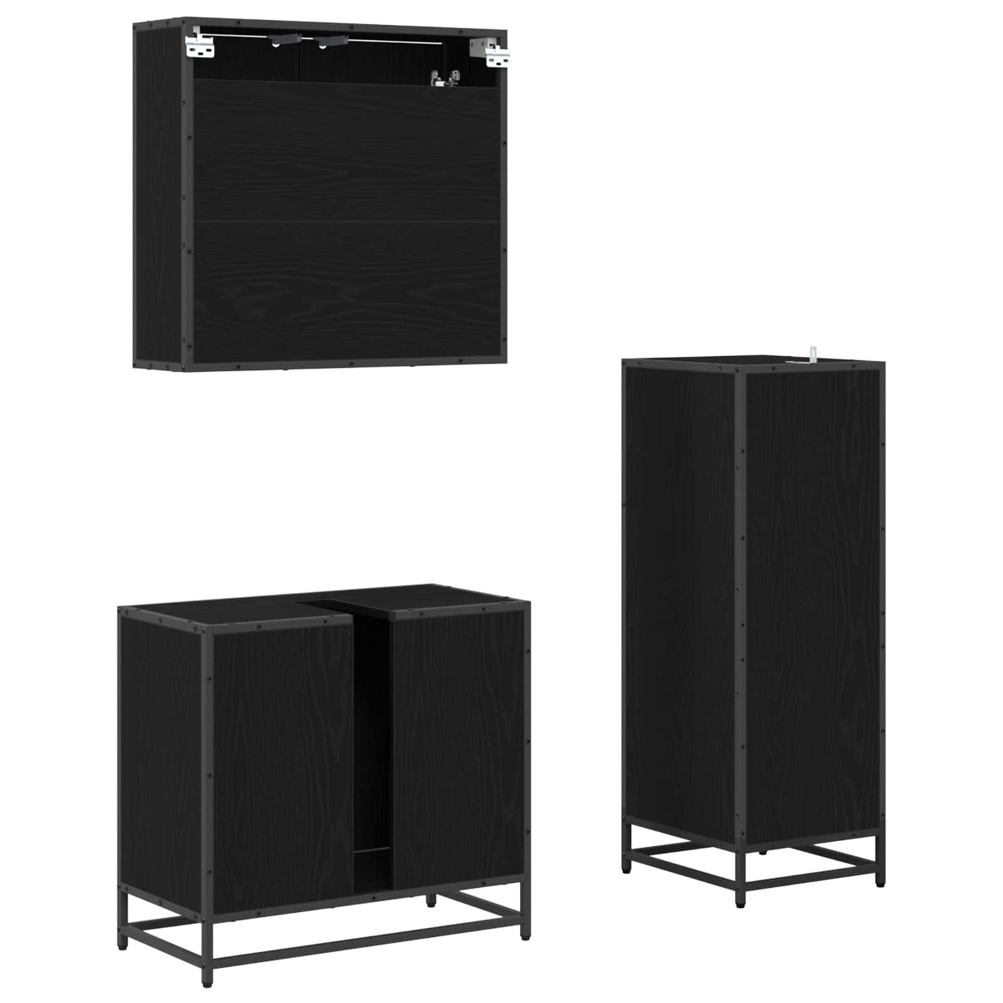 Set di mobili per il bagno 3 pz Rovere Nero 60 x 33 x 60 cm