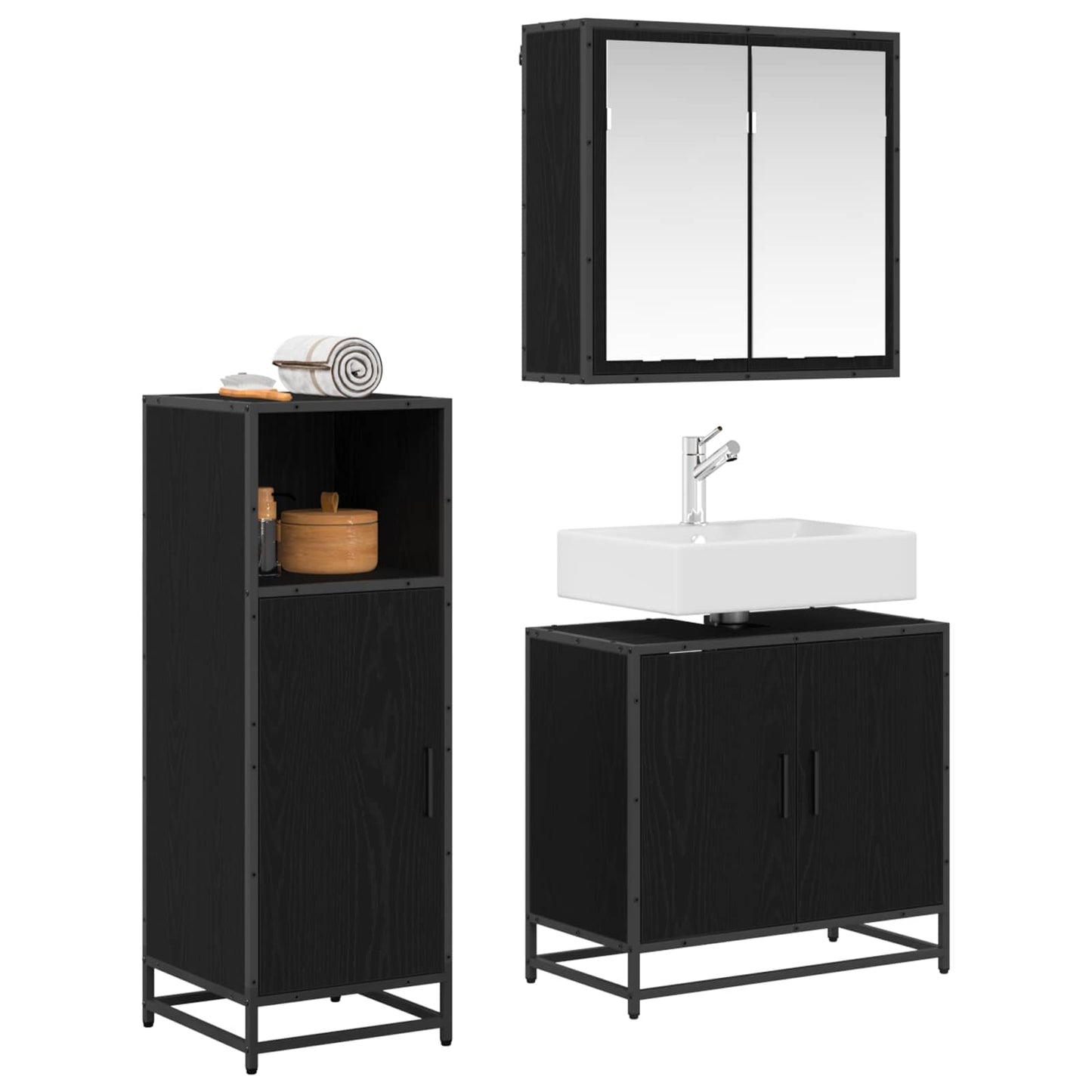 Set di mobili per il bagno 3 pz Rovere Nero 60 x 33 x 60 cm