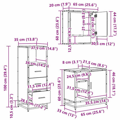 Set di mobili per il bagno con cassetto 3 pcs Legno vecchio