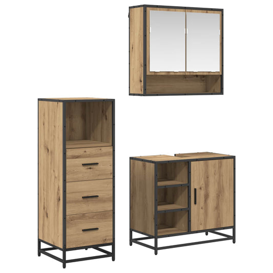 Set di mobili per il bagno 3 pz Rovere artigianale | homemem39