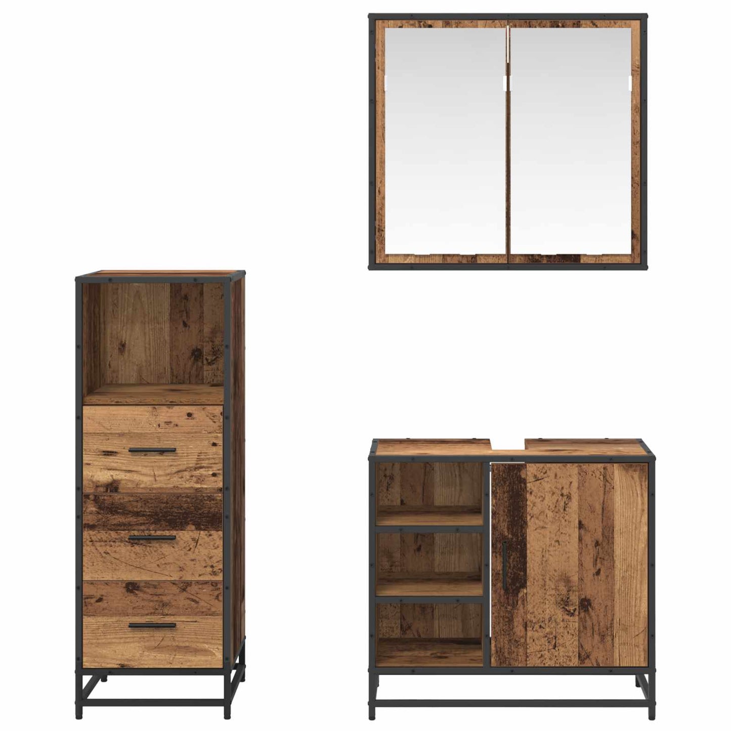 Set di mobili per il bagno con cassetto 3 pcs Legno vecchio | homemem39